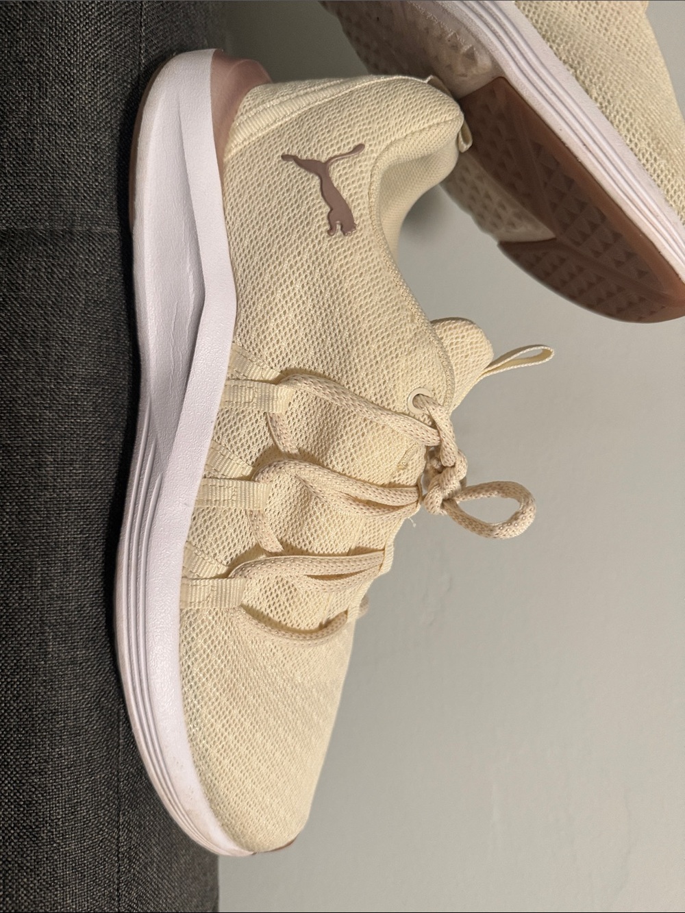 Puma Men’s Knit Sneaker in Light Cream with White Sole